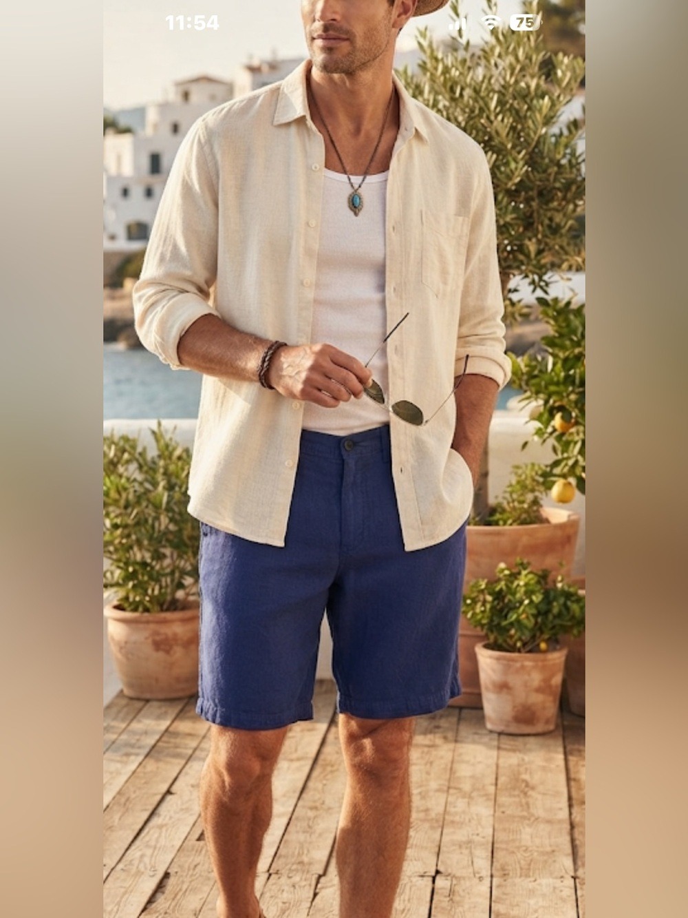 Ganesh Blue Linen Summer Shorts with Pockets | Size 32 -